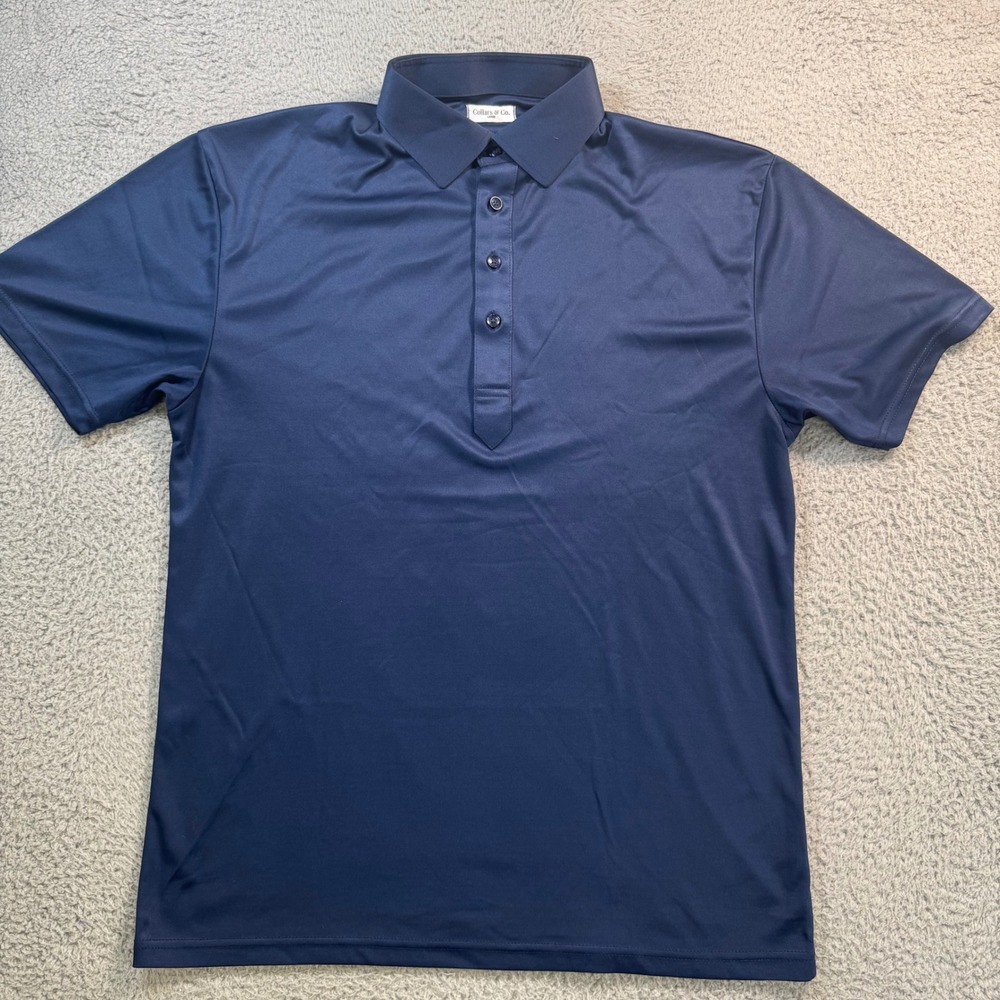 Collars & Co Men Dress Collar Polo Shirt Navy Blue Short Sleeve Large 10959